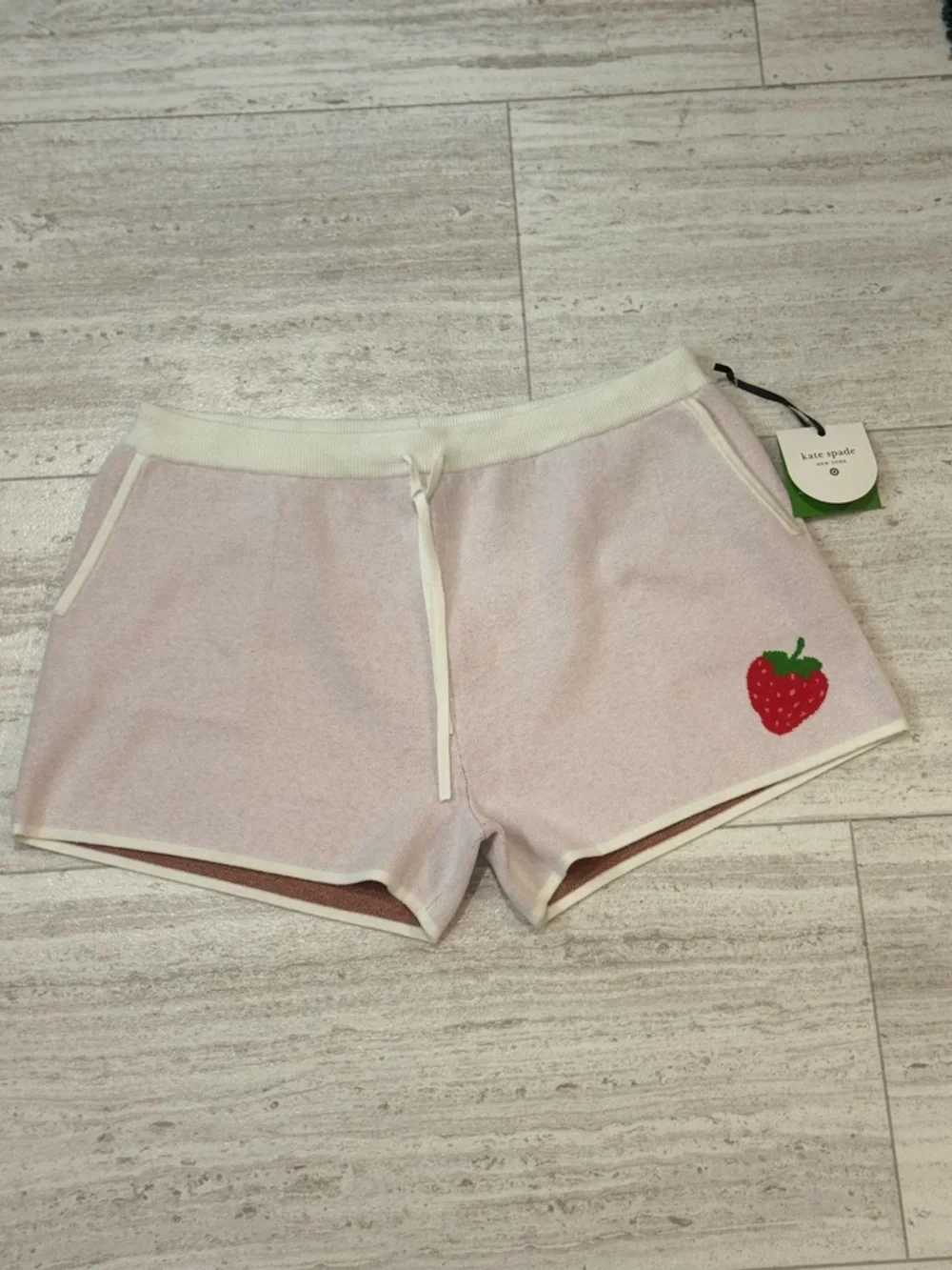 kate spade pink terry athletic shorts with strawberry motif